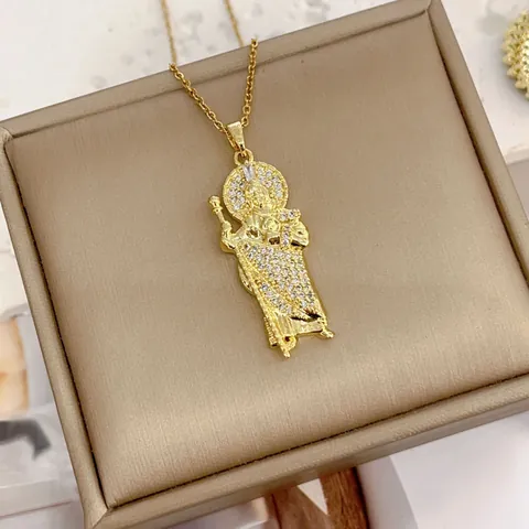 Gold Plated Copper Saint Jude Pendant Necklace Micropave Zirconia Religious San Judas Tadeo Jewelry For Women Gift