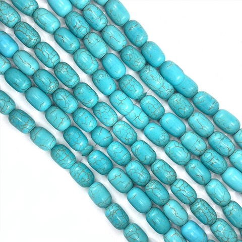 Natural Blue Turquoise Stone Beads Cylindrical Oval Drum Loose Beads For DIY Necklace Bracelet Jewelry Making Accessories