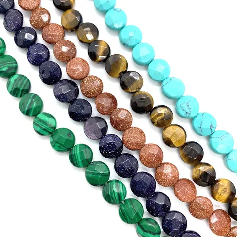 Cuentas de Moneda de Piedra Natural Facetadas Ojo de Tigre Malaquita Turquesa Cuentas Sueltas Para Bricolaje Collar Pulsera Fabricación de Joyería