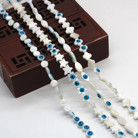 Natural Mother Of Artificial Pearl Shell Evil Eye Loose Beads For DIY Jewelry Making Star Flower Marquise Round Shape Accessory Charms For Necklace Bracelet Crafting