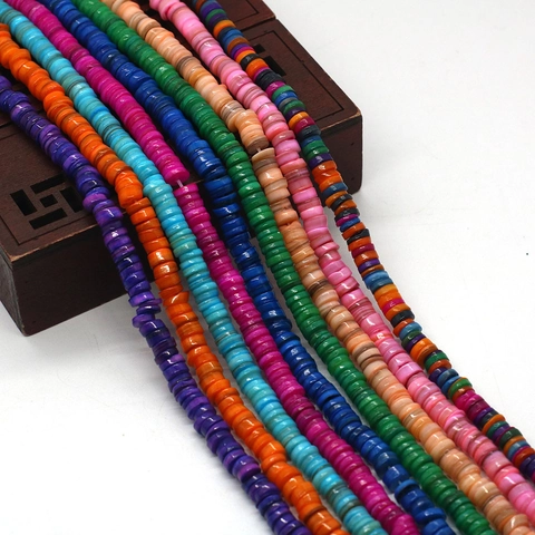 Natural Dyed Shell Beads Heishi Disc Irregular Flat Round Spacer Beads For DIY Jewelry Making Bracelet Necklace Clothing Accessories