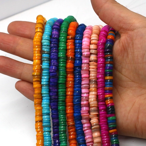 Natural Dyed Shell Beads Heishi Disc Irregular Flat Round Spacer Beads For DIY Jewelry Making Bracelet Necklace Clothing Accessories