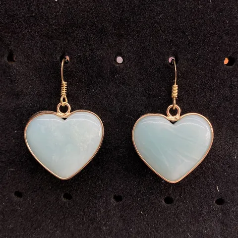 Orecchini a Goccia in Pietra Naturale a Forma di Cuore Boémien Avvolti in Lega Placcata Oro Texture Marmo per Donna