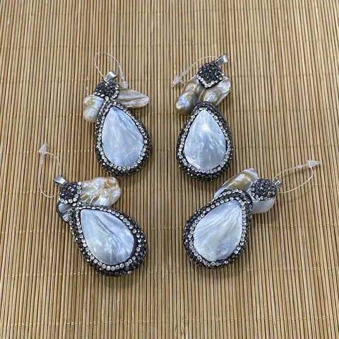 Ciondolo a Goccia in Conchiglia Solo Senza Catena Perla Artificial Barocca Accessorio Fai Da Te Gioielli Vintage Strass Goccia d'Acqua Donna