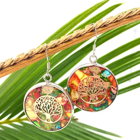 Bohemian Round Turquoise Dangle Earrings For Women Vintage 925 Sterling Silver Hook Gold Alloy Hollow Bee Pattern Stone Mosaic Ethnic Jewelry
