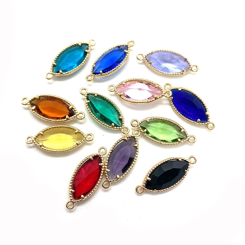 Natural Stone Marquise Connector Pendant Faceted Crystal Alloy Beaded Frame Charms For DIY Jewelry Making Bracelet Necklace