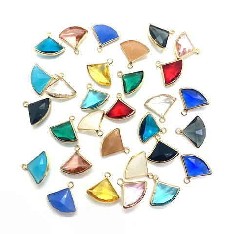 Natural Stone Crystal Faceted Fan Shaped Pendant With Gold Plated Edge For DIY Jewelry Making Accessories Pendant Only