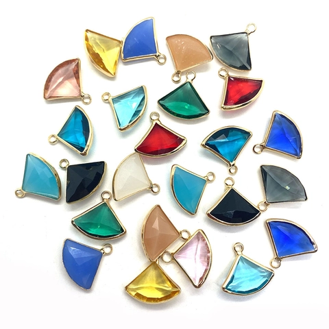 Natural Stone Crystal Faceted Fan Shaped Pendant With Gold Plated Edge For DIY Jewelry Making Accessories Pendant Only