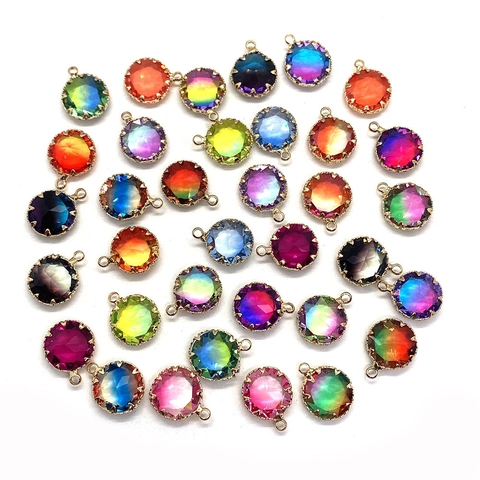 Facettierter Kristall Runde Anhänger Mit Kupferbasis Für DIY Schmuckherstellung Gradient Farbe Handwerk Charms Für Ohrringe Halsketten