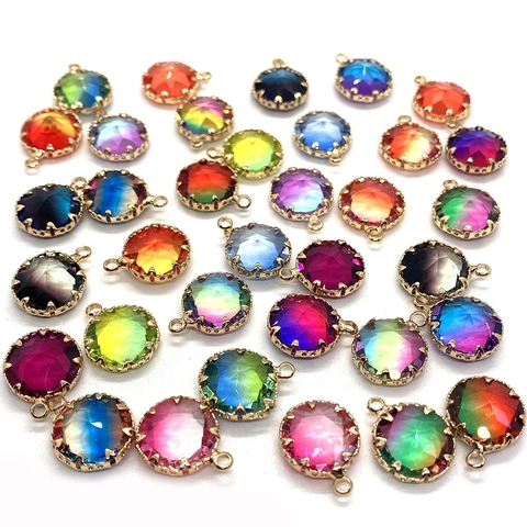 Facettierter Kristall Runde Anhänger Mit Kupferbasis Für DIY Schmuckherstellung Gradient Farbe Handwerk Charms Für Ohrringe Halsketten