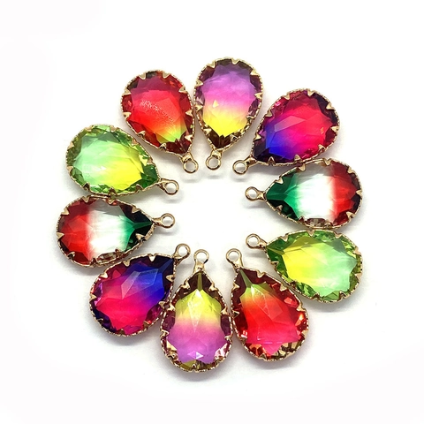 Natural Stone Alloy Faceted Teardrop Pendants Gradient Color DIY Jewelry Making Findings For Necklaces Earrings Women Accessories