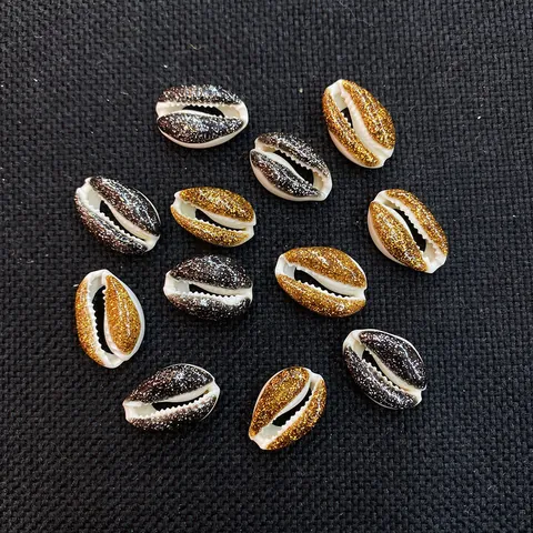 Natural Bleached Conch Shell Beads With Gold Black Glitter Coating For DIY Jewelry Bracelet Making Handmade Craft Shell Pieces