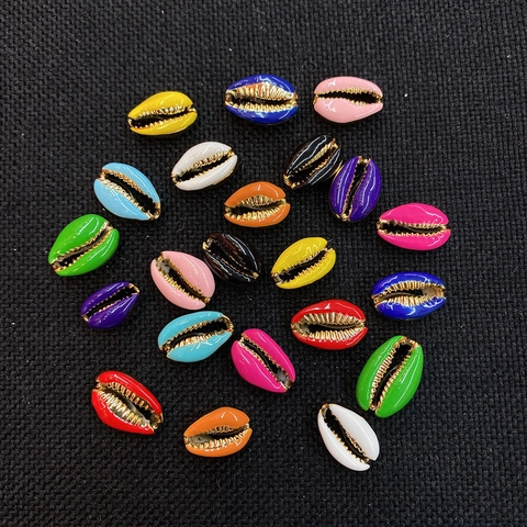 Natural Conch Shell Loose Beads Electroplated Gold Edge Enamel Cowrie Shell Charms For DIY Jewelry Making Bracelet Necklace