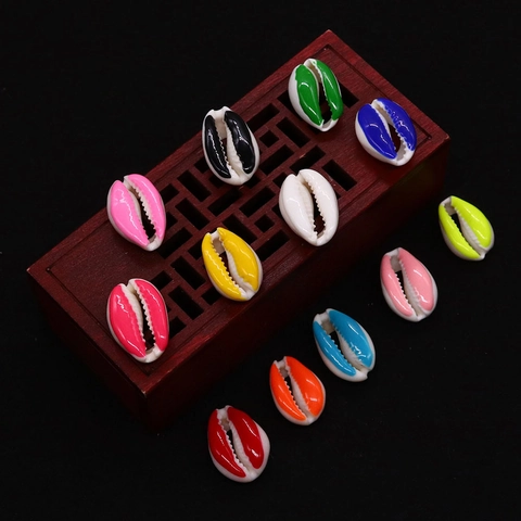 Natural Conch Shaped Cowrie Shell Beads Candy Color Drip Oil Polished Shell Charms For DIY Jewelry Making Accessories Ornament
