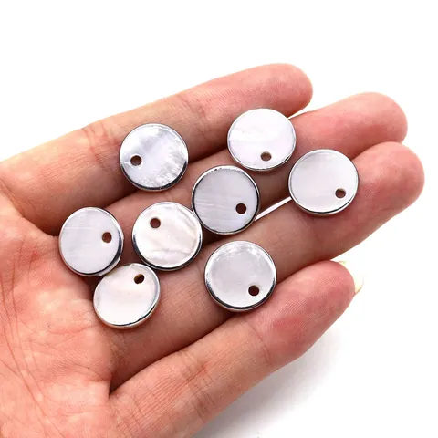 Breloques Pendentifs Ronds en Nacre Naturelle Avec Bordure Argentée et Grand Trou pour la Création de Bijoux DIY