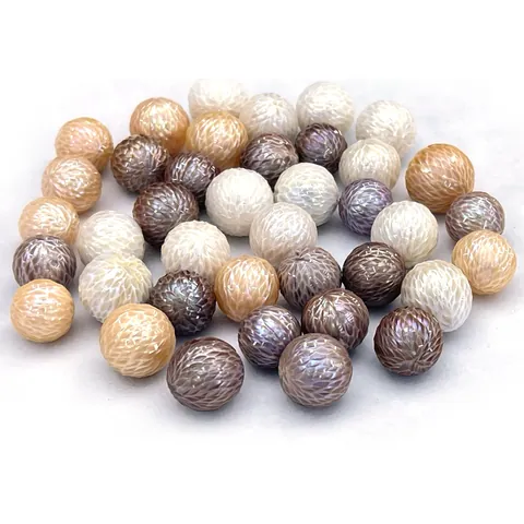 Natural Freshwater Pearl Carved Dragon Scale Pattern Round Sphere Loose Beads For Jewelry Making DIY Craft Accessory