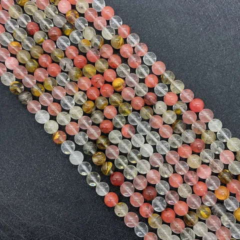 Natural Stone Round Beads Mixed Colors Strawberry Quartz Tiger Eye Agate Loose Beads For DIY Necklace Jewelry Making Accessories