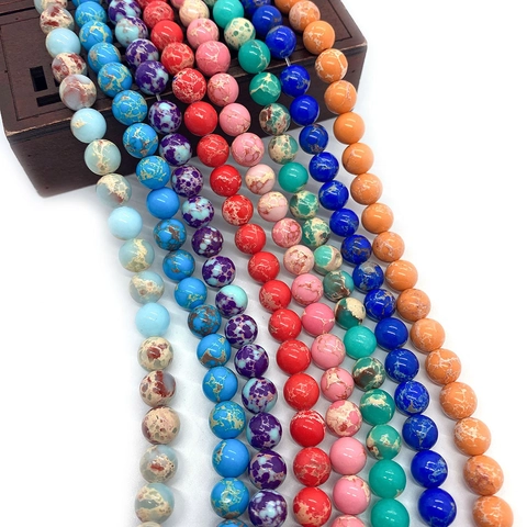 Natural Imperial Jasper Stone Beads Round Sea Sediment Loose Beads For DIY Necklace Bracelet Jewelry Making Accessories