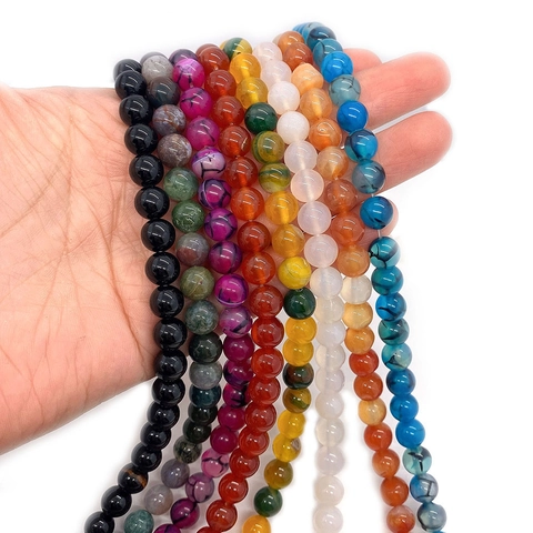 Natural Agate Stone Round Beads For DIY Jewelry Making Necklaces Bracelets Polished Craft Loose Beads Mixed Colors Jewelry