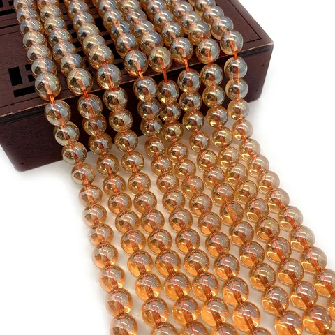 Perles en Vrac Rondes en Cristal Blanc Électroplaqué Naturel pour Fabrication de Colliers Bracelets DIY Perles Aura Irisées Ambre