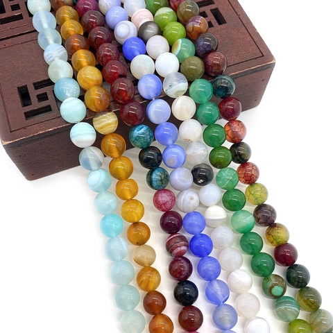 Natural Agate Loose Beads Dragon Vein Striped Round Stone For DIY Jewelry Making Necklaces Bracelets Accessories