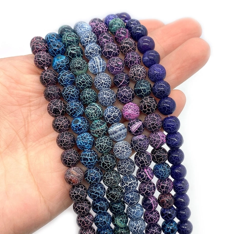 Natural Dragon Vein Agate Round Loose Beads Polished Cracked Texture Stone Beads For DIY Jewelry Making Finding Accessories