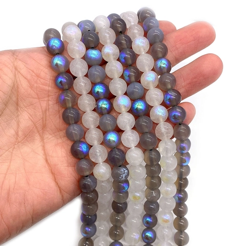 Natural Stone Round Beads Synthetic Moonstone Labradorite Loose Beads For DIY Jewelry Making Bracelet Necklace Findings Accessory