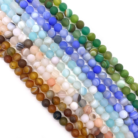Frosted Natural Stone Agate Round Loose Beads Silk Striped Spherical Beads For DIY Jewelry Making Necklace Bracelet Supply