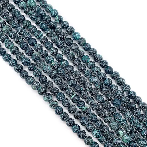 Natural Dragon Vein Agate Crackle Beads Round Loose Beads For DIY Jewelry Making Necklace Bracelet Handcraft Accessory
