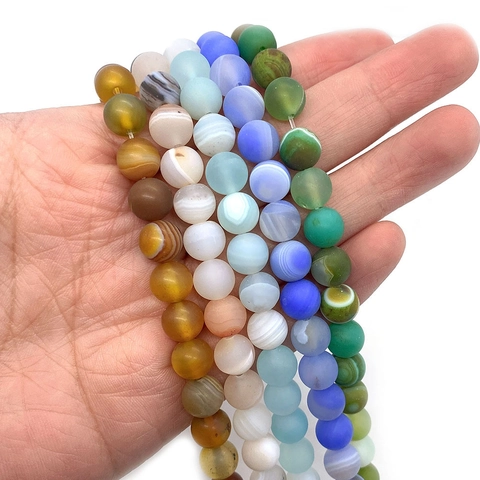 Frosted Natural Stone Agate Round Loose Beads Silk Striped Spherical Beads For DIY Jewelry Making Necklace Bracelet Supply