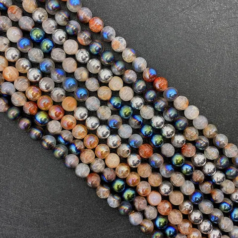 Cuentas de Piedra Natural Ágata Craquelada Redondas Sueltas para Creación de Joyas DIY Accesorios Ágata de Fuego Facetada