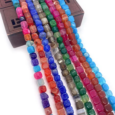Pierre Naturelle Agate Veine de Dragon Perles Cube Carré Polies Perles d'Espacement En Vrac pour Fabrication de Bijoux DIY Collier Bracelet Accessoire