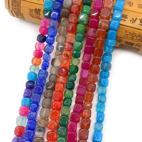 Pierre Naturelle Agate Veine de Dragon Perles Cube Carré Polies Perles d'Espacement En Vrac pour Fabrication de Bijoux DIY Collier Bracelet Accessoire