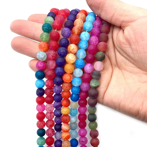 Frosted Dragon Vein Agate Round Loose Beads Natural Stone Crackle Agate Beads For DIY Jewelry Making Bracelet Necklace Accessory