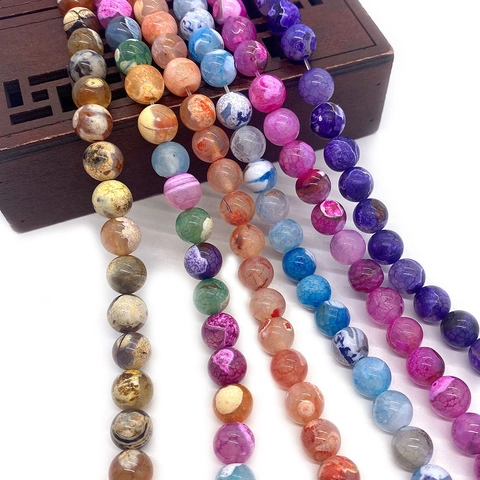 Natural Stone Dragon Vein Agate Round Loose Beads For DIY Jewelry Making Bracelets Necklaces Accessories Multi Colors Available