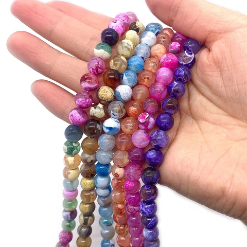 Natural Stone Dragon Vein Agate Round Loose Beads For DIY Jewelry Making Bracelets Necklaces Accessories Multi Colors Available