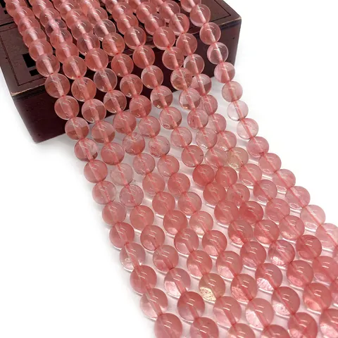 Natural Pink Strawberry Quartz Round Loose Beads For DIY Jewelry Making Polished Stone Beads Accessories For Necklace