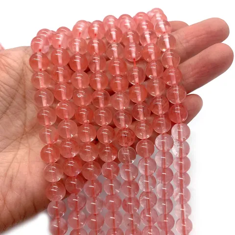 Natural Pink Strawberry Quartz Round Loose Beads For DIY Jewelry Making Polished Stone Beads Accessories For Necklace