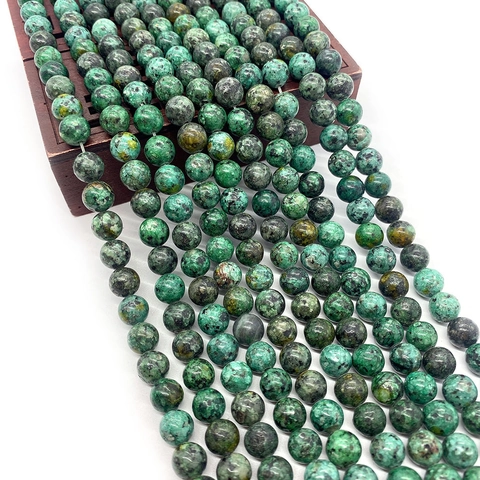 Natural African Turquoise Stone Round Loose Beads Polished Green Mottled Gemstone For DIY Jewelry Making Findings Accessories