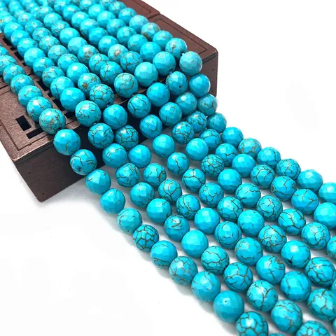 Cuentas Redondas de Turquesa Azul Facetadas Piedra Natural Sueltas Para Creación de Joyas DIY Collar Pulsera Manualidades
