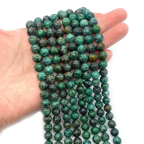 Natural African Turquoise Stone Round Loose Beads Polished Green Mottled Gemstone For DIY Jewelry Making Findings Accessories