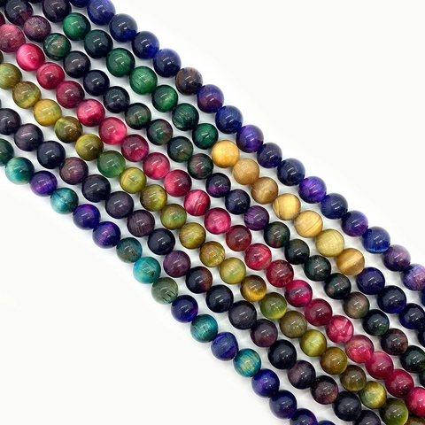 Natural Stone Tiger Eye Round Beads Polished Multicolor Loose Beads With Cat Eye Effect For DIY Necklace Bracelet Jewelry Making