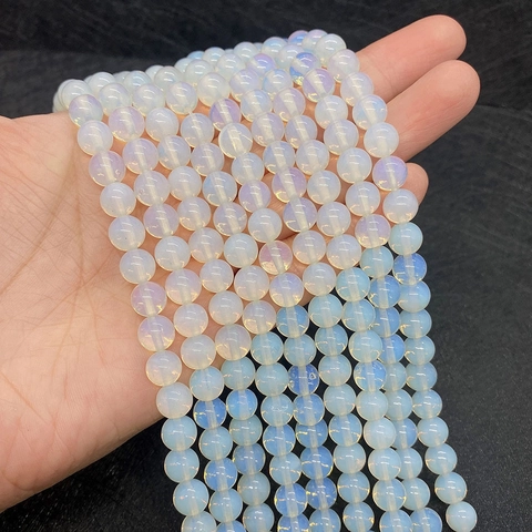 Natural Stone Opalite Smooth Round Loose Beads Translucent Moonstone Style Beads For DIY Jewelry Making Bracelet Necklace