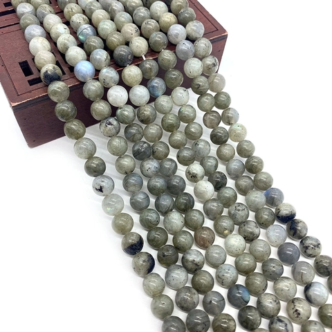 Natural Labradorite Round Stone Beads Iridescent Grey Flash Gemstone Loose Beads For DIY Necklace Jewelry Making Accessories