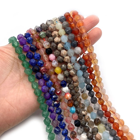 Faceted Natural Stone Beads Agate Amethyst Amazonite Round Loose Beads For DIY Jewelry Making Necklaces Bracelets Accessories