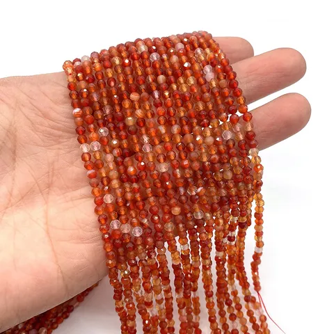 Natural Stone Faceted Red Agate Loose Beads Carnelian Round Beads For DIY Bracelet Necklace Jewelry Making Accessories