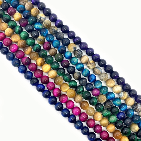 Natural Colored Tiger Eye Beads Polished Round Loose Stone Beads For DIY Jewelry Making Crafts Accessories Strand