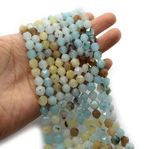 Perles Rondes en Pierre Naturelle d'Amazonite Facettées Pour la Fabrication de Bijoux DIY Collier Bracelet Accessoire Perles en Vrac Élégantes Pour l'Artisanat