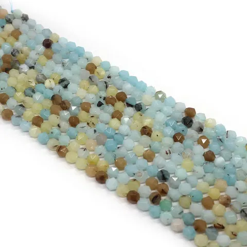 Perles en Vrac Rondes en Amazonite Naturelle Facettée pour Accessoires de Création de Bijoux DIY Perles en Pierre Multicolore pour Bracelets Colliers