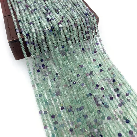 Natural Fluorite Faceted Round Loose Beads Multicolor Green Purple Stone Beads For DIY Jewelry Making Bracelet Components